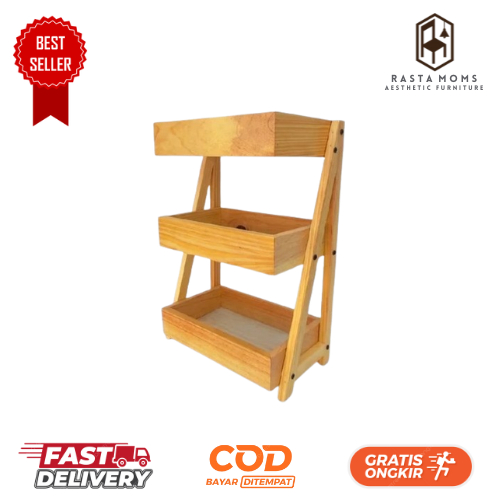 Rak Bawang Kayu Susun Rak Dapur Rak Bumbu Bawang Kayu Pinus 3 Tingkat Serbaguna