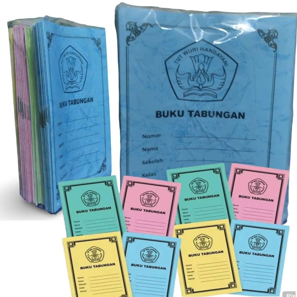 

BUKU TABUNGAN 1 ball berisi 50 pcs untuk keperluan sekolah anak tabungan anak dengan motif warna