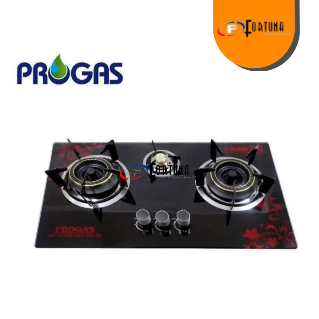 KOMPOR GAS TANAM PROGAS PG333 3 TUNGKU / PG569 2 TUNGKU  - BLACK GLASS Original Garansi Resmi