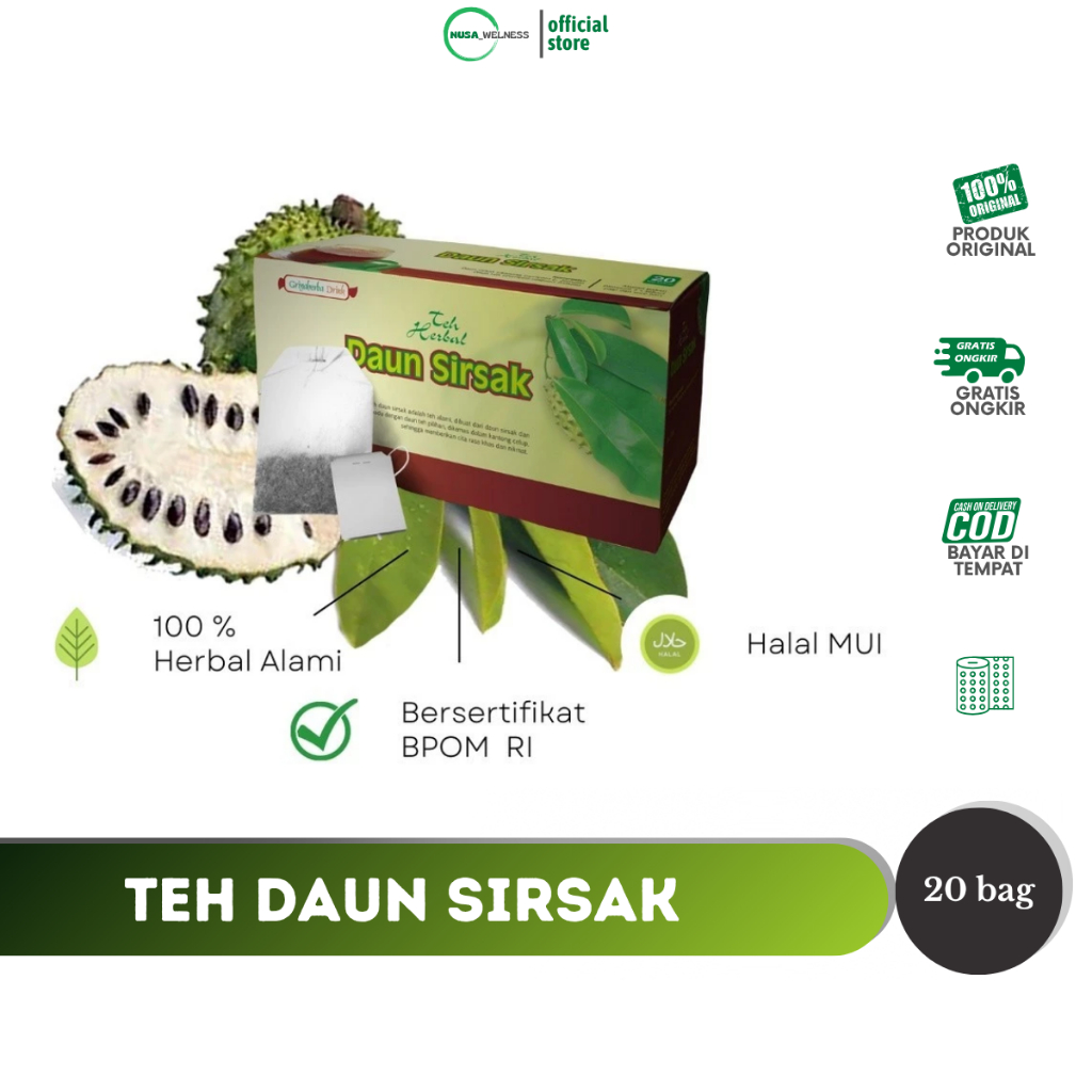 

TEH DAUN SIRSAK GRIYA HERBA – isi 20 kantong teh herbal | kanker | tekanan darah | Tumor jinak & ganas| original | halal BPOM