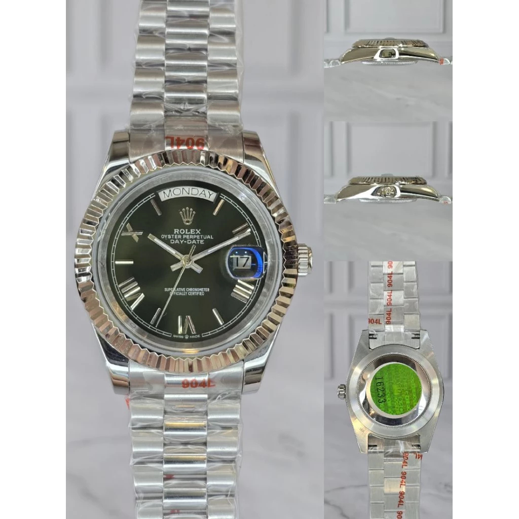 Jam Tangan Pria  Rolex DayDate Olive Green Japan Stainless Steel 904