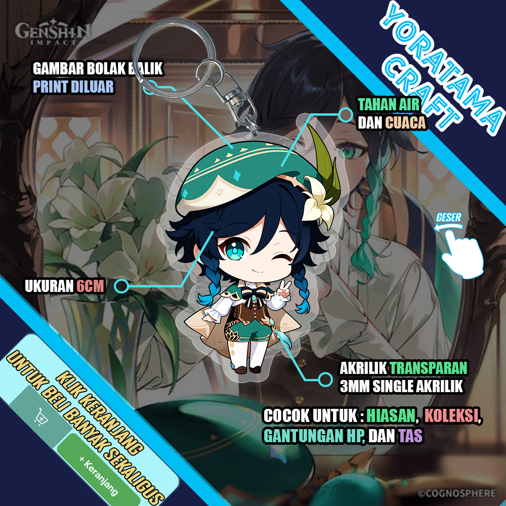 Gantungan Kunci Venti Genshin Impact, Keychain Anime Lucu