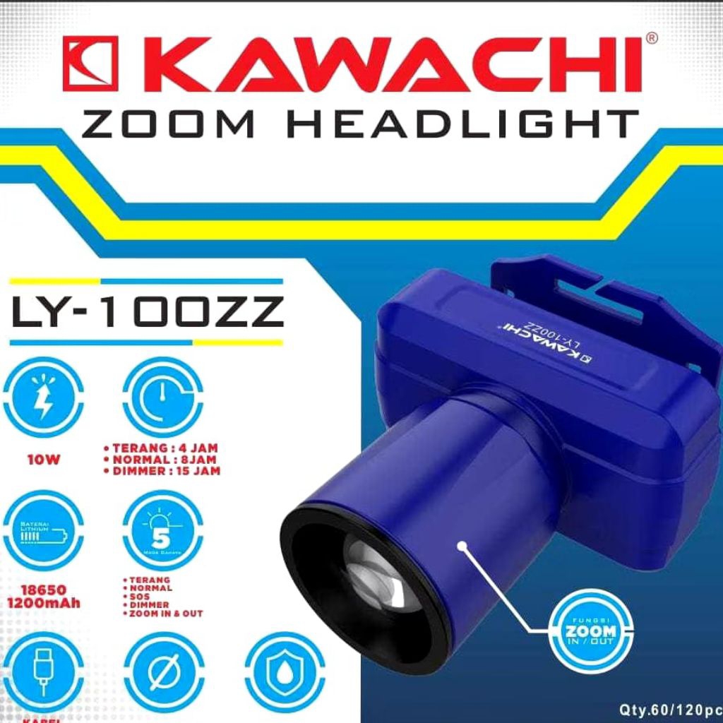 Kawachi Ly 100 ZZ Senter Kepala Kawachi cahaya kuning