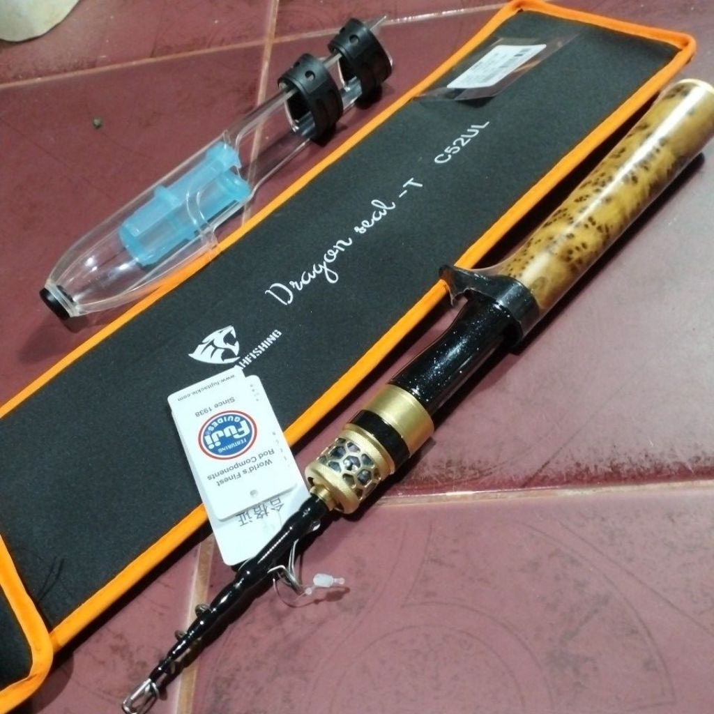 Joran BC telescopic dragon seal clicker 156cm fuji motip kayu