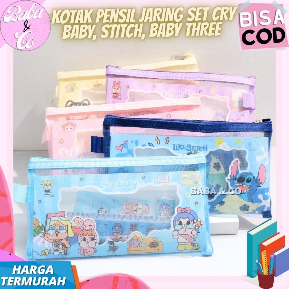 

KOTAK PENSIL JARING SET CRYBABY STITCH BABY THREE CRY BABY CRY LUCU UNIK PAKET ALAT TULIS LENGKAP MOTIF STITCH CRYBABY PENSIL PENGGARIS TERMURAH COD