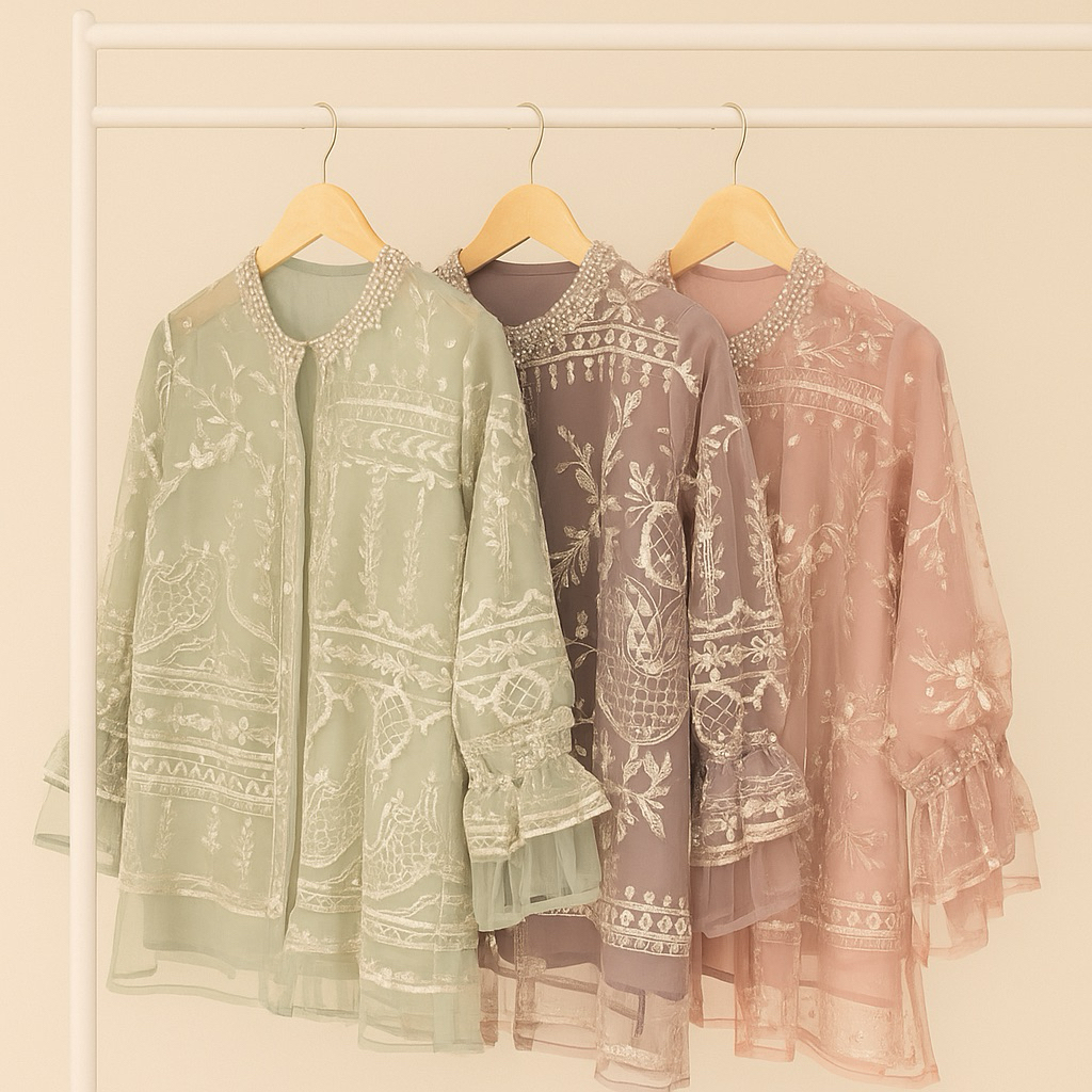 Brukat Zahra Blouse – Tunik Brokat Mewah, Payet Mutiara Elegan