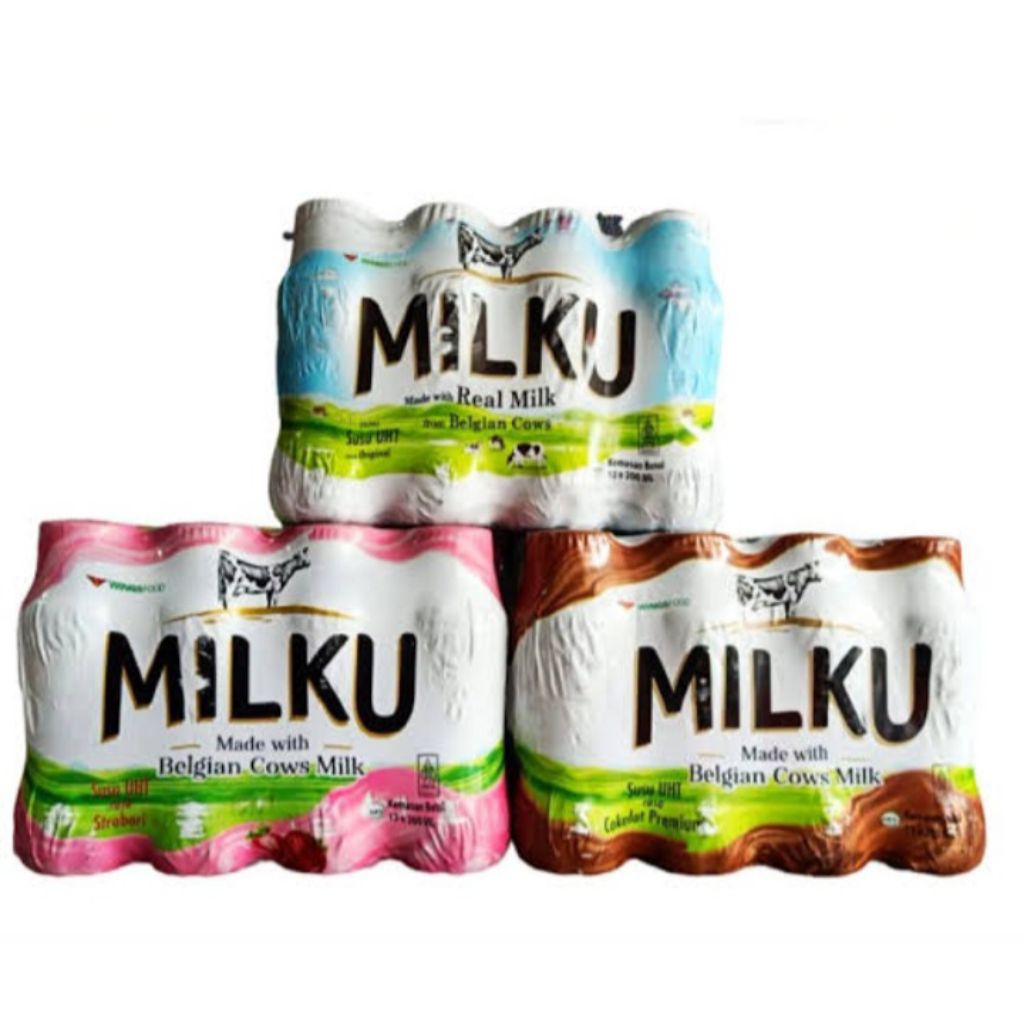 

MILKU susu UHT 1 pack isi 12 botol/Milku Rasa Coklat Strawberry Original Per Lusin/Milku Susu UHT 12 x 200ml