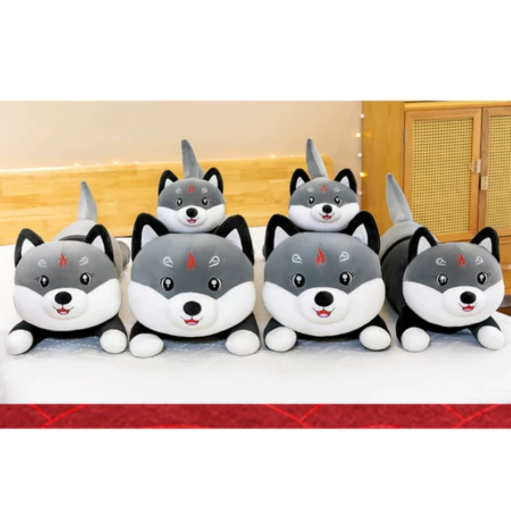 Guling Lying Rebah DOG HUSKY UKURAN 95cm Bahan Plush Hadiah Ulang Tahun Anak dan kado