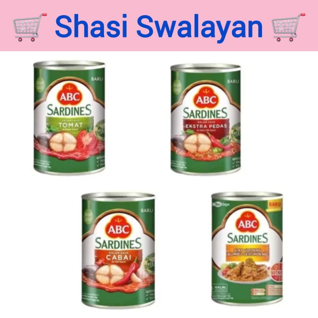 

ABC Sarden Kecil 155gr - Sardines Tomat/ Cabai/ Ekstra Pedas/ Serundeng