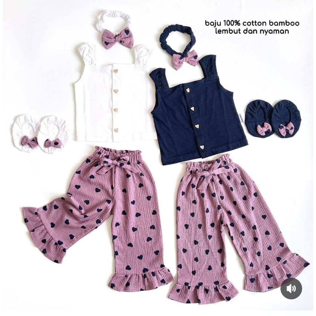 Baju Bayi Stelan Celana Anak Perempuan Usia 4-11bln (Luna love 41001/j)