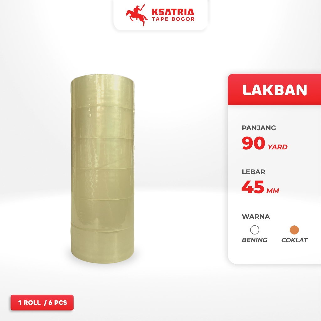 

Lakban OPP Bening Roll 6 PCS Panjang 90 Yard Lebar 45MM Isolasi Slop Murah Berkualitas Ksatria Tape
