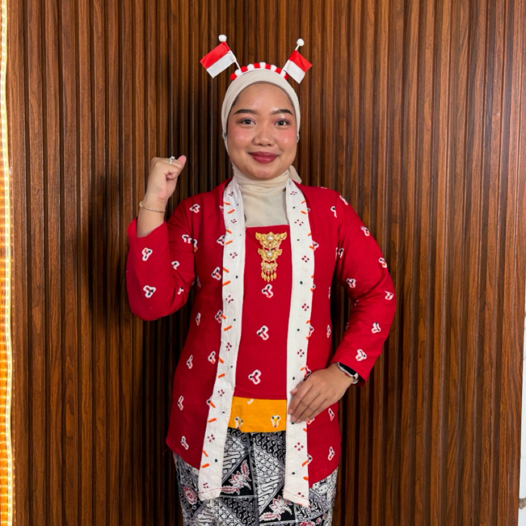 Ratu Busana - Kebaya Kutubaru Jumputan Gradasi Handmade Merah Putih Kebaya Agustusan