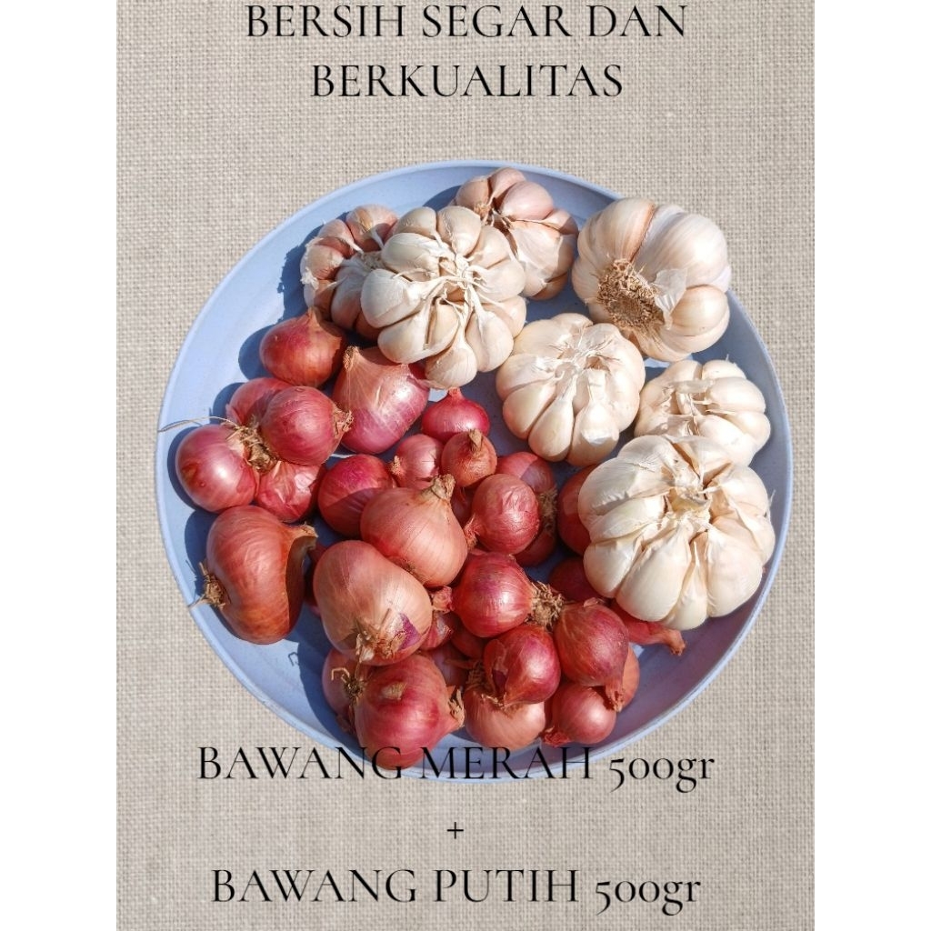 

(CAMPUR 1 KG) Bawang merah 500gr + Bawang putih 500gr bersih asli dari garut berkualitas dam termurah