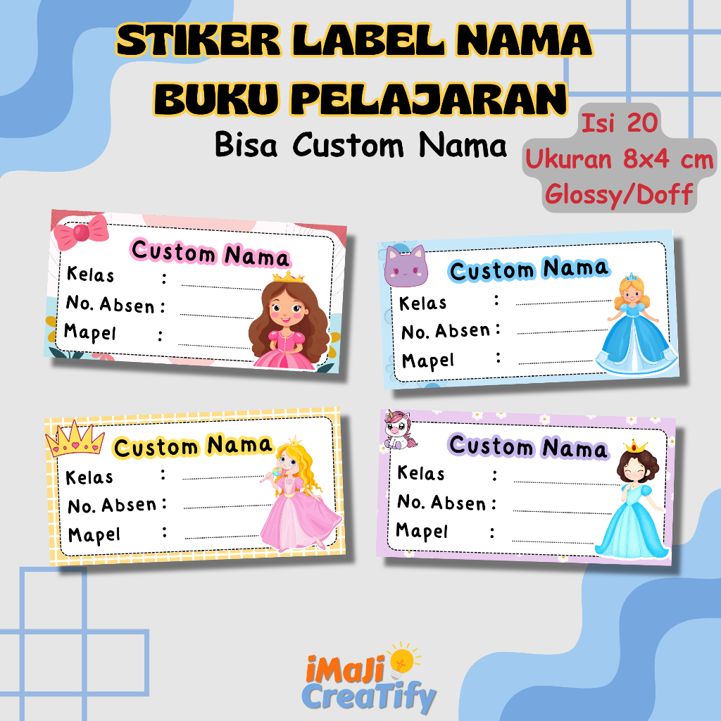 

[ISI 20] STIKER LABEL NAMA BUKU PELAJARAN CUSTOM NAMA/STIKER NAMA BUKU , PRINCESS SERIES