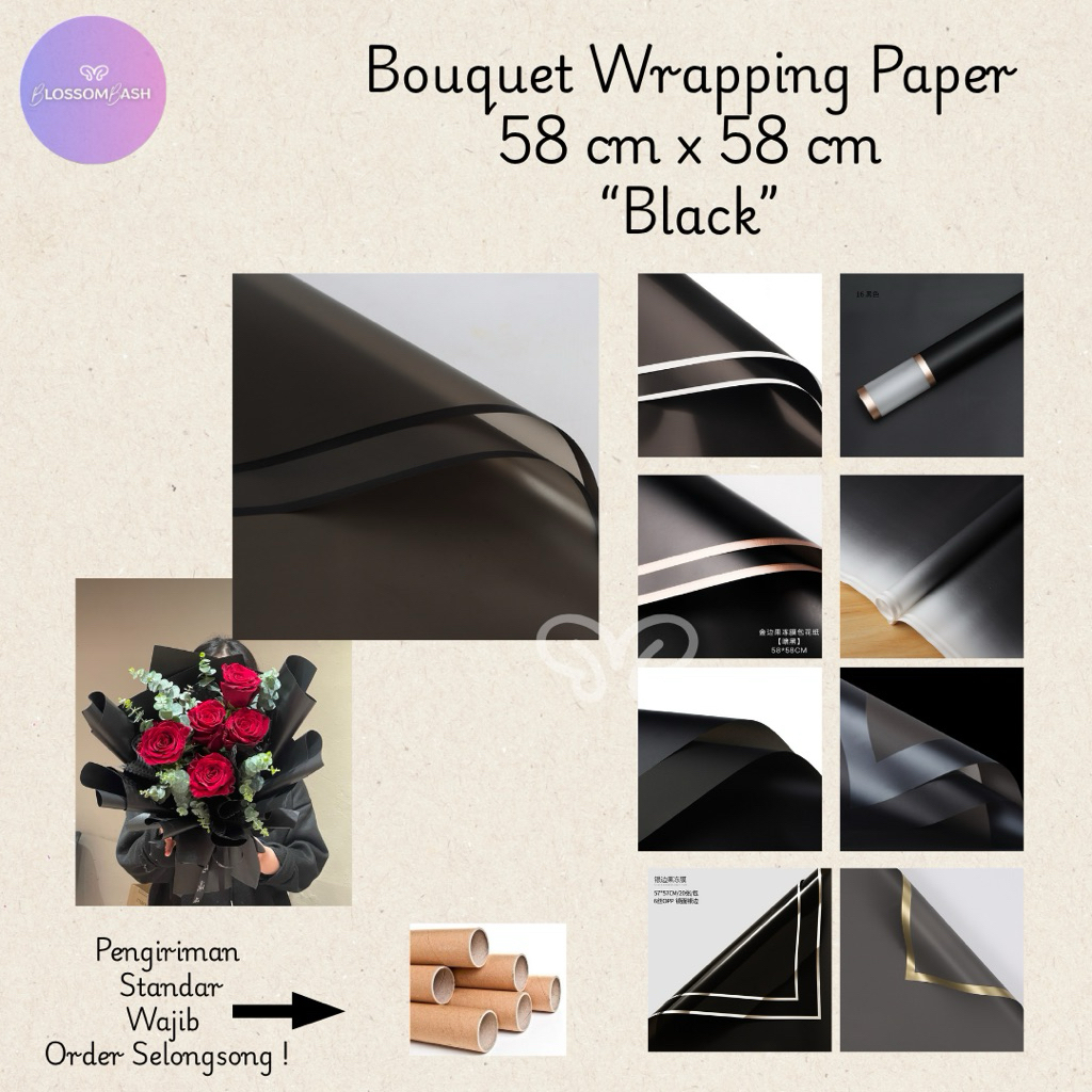 [Per Lembar ] Kertas Buket Hitam / Black Cellophane