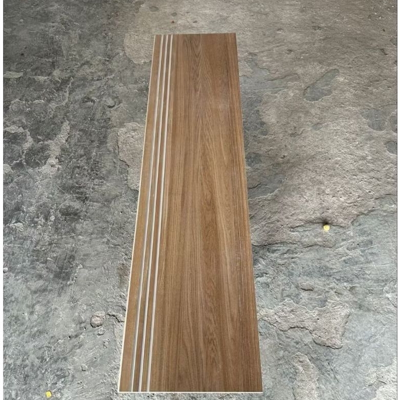 GRANIT TANGGA 30X100 MOTIF KAYU STEPNOSING BAVEL CUSTOM UKURAN