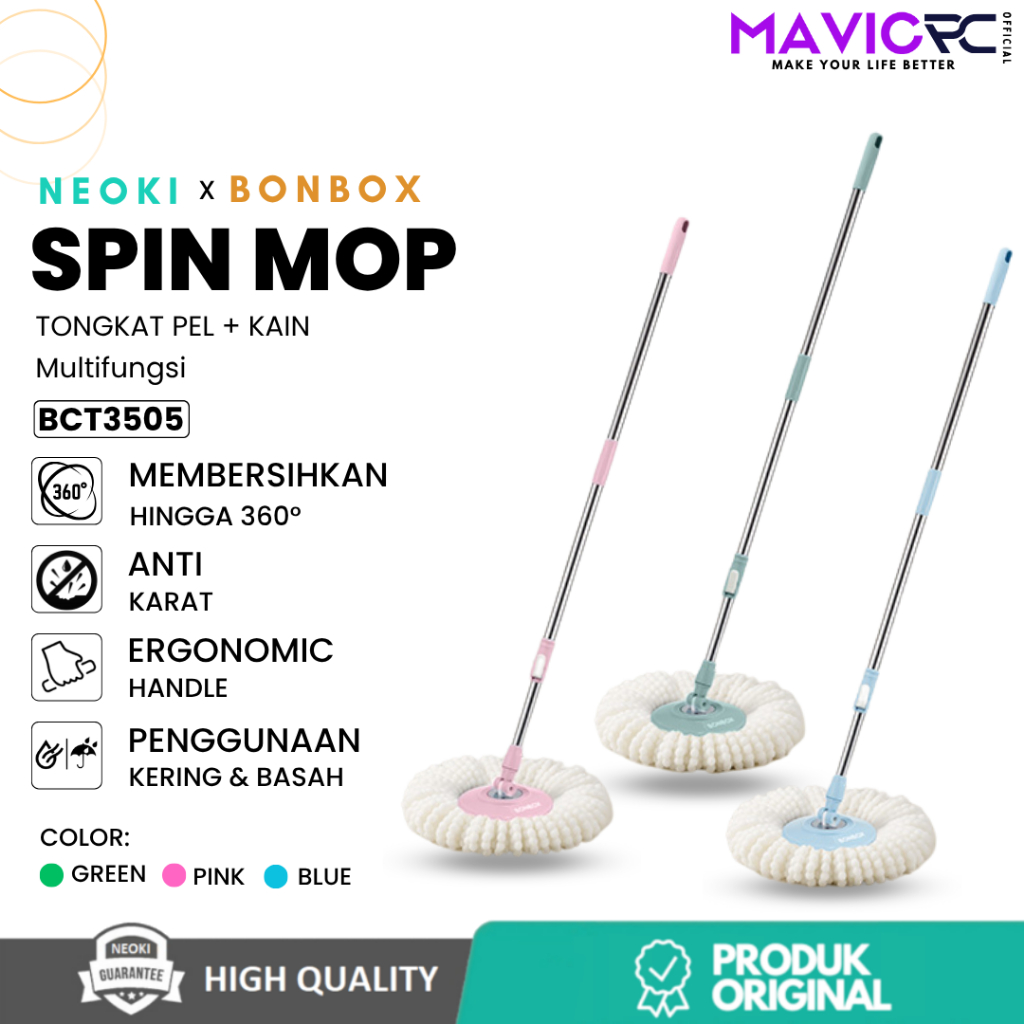 NEOKI x BONBOX BCT3505 Alat Tongkat Pel Lantai + Kain Pel Set Mop Stick Set Cleaning