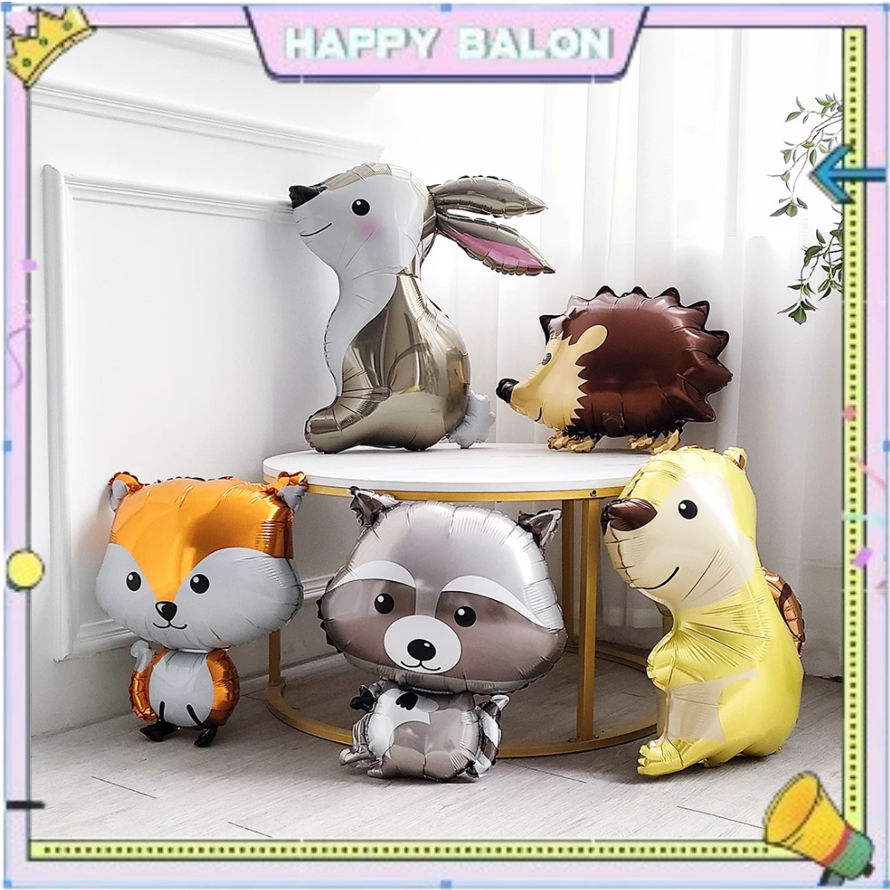 Balon Foil Animal Jumbo Junggle Woodland Foil Binatang Rakun Landak Rusa Dekorasi Ulang Tahun Anak