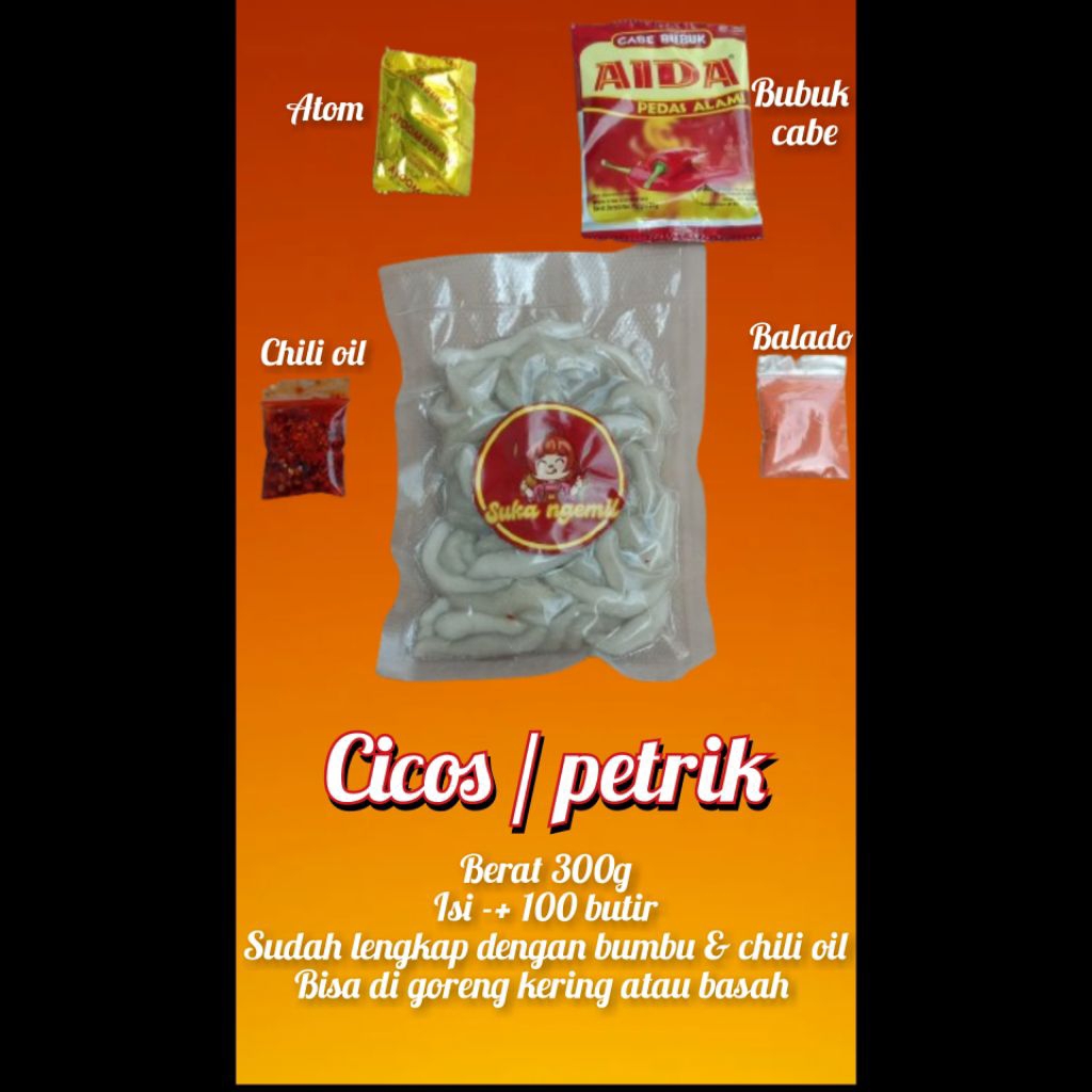 

cicos / petrik suka ngemil gurih pedas 300gram lengkap dengan bumbu chili oil