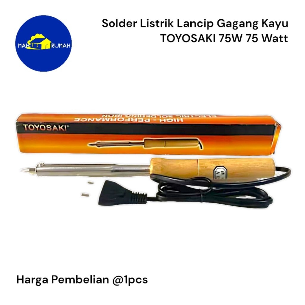 Solder Listrik Ujung Lancip gagang Kayu 220V - TOYOSAKI 75W 75 Watt