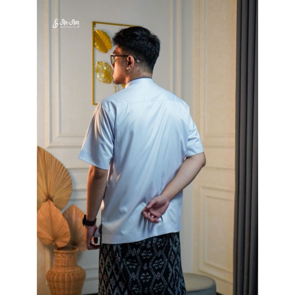 Baju Koko Lengan pendek pria dewasa Kain Polyester, Baju Atasan Annun