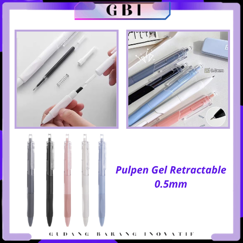 

GBI Pulpen Gel Retractable 0.5mm Pena Cetekan Warna Polos Tinta Hitam Pena Aesthetic Cepat Kering Pen Tinta Gel Mekanik Ujung Lancip Bolpoin Cetek Alat Tulis Kantor Cute Ballpoint School Stationery ATK Murah