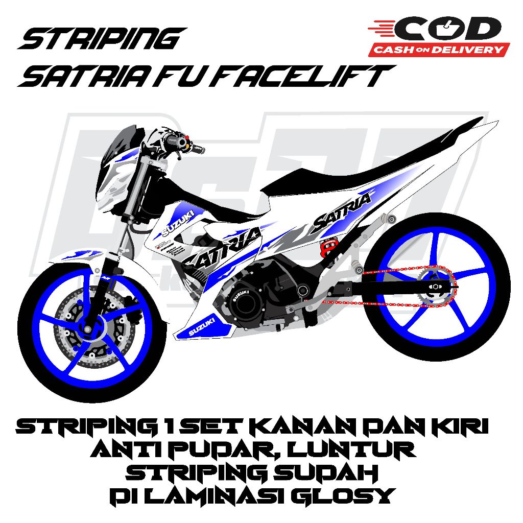 STRIPING STICKER VARIASI SATRIA FU FACELIFT MOTIF BIRU SIMPLE KERE TERBARU