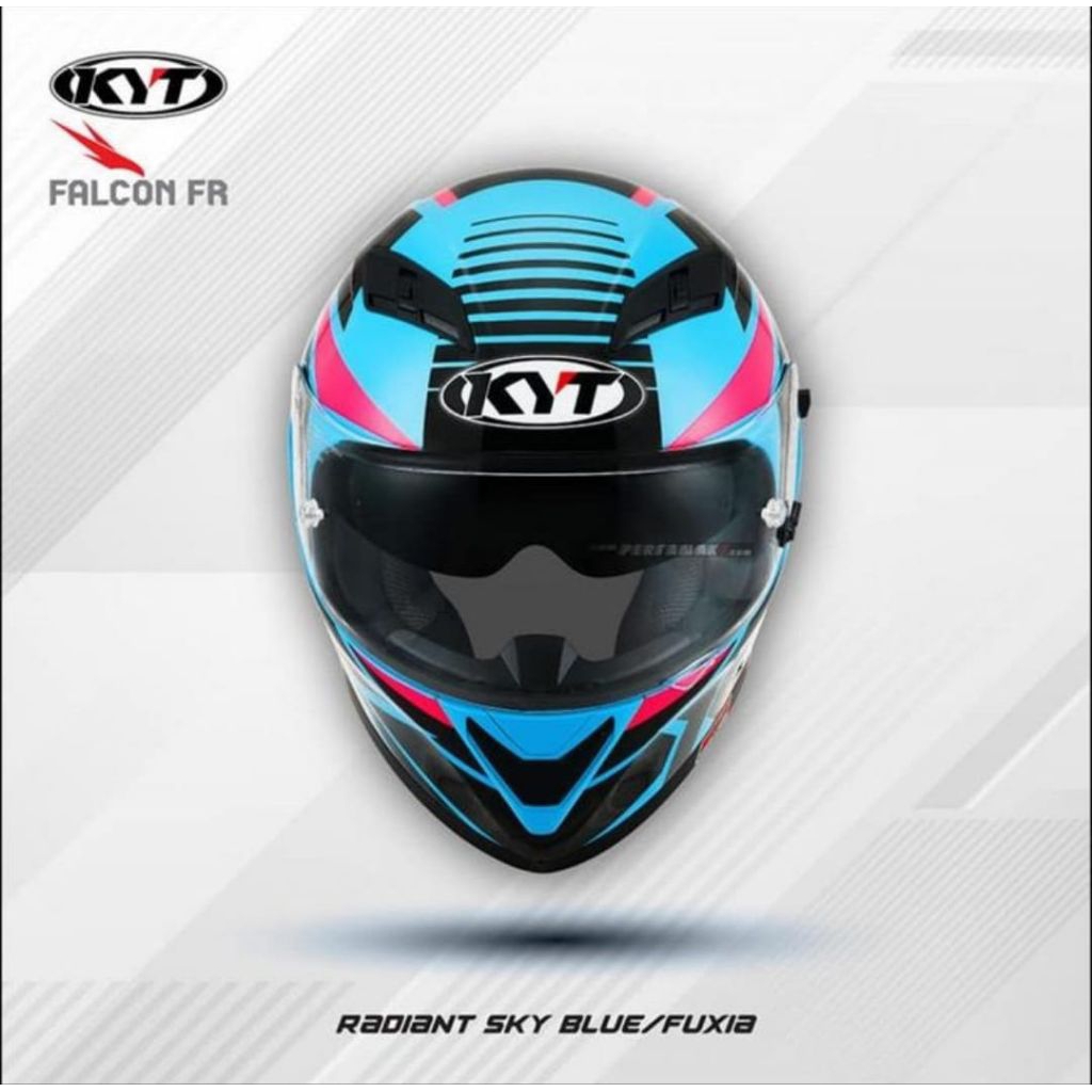 Helm KYT Full Face Falcon FR Blue Fuxia Helm Sport Touring Double Visor