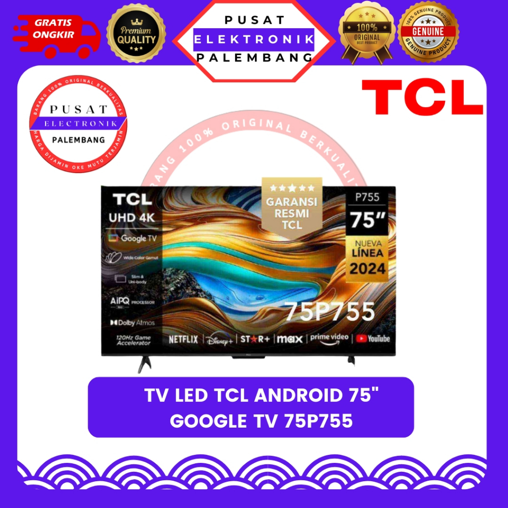 TV ANDROID DIGITAL UHD 4K 75 INCH TCL 75P755 ANDROID 75" PALEMBANG