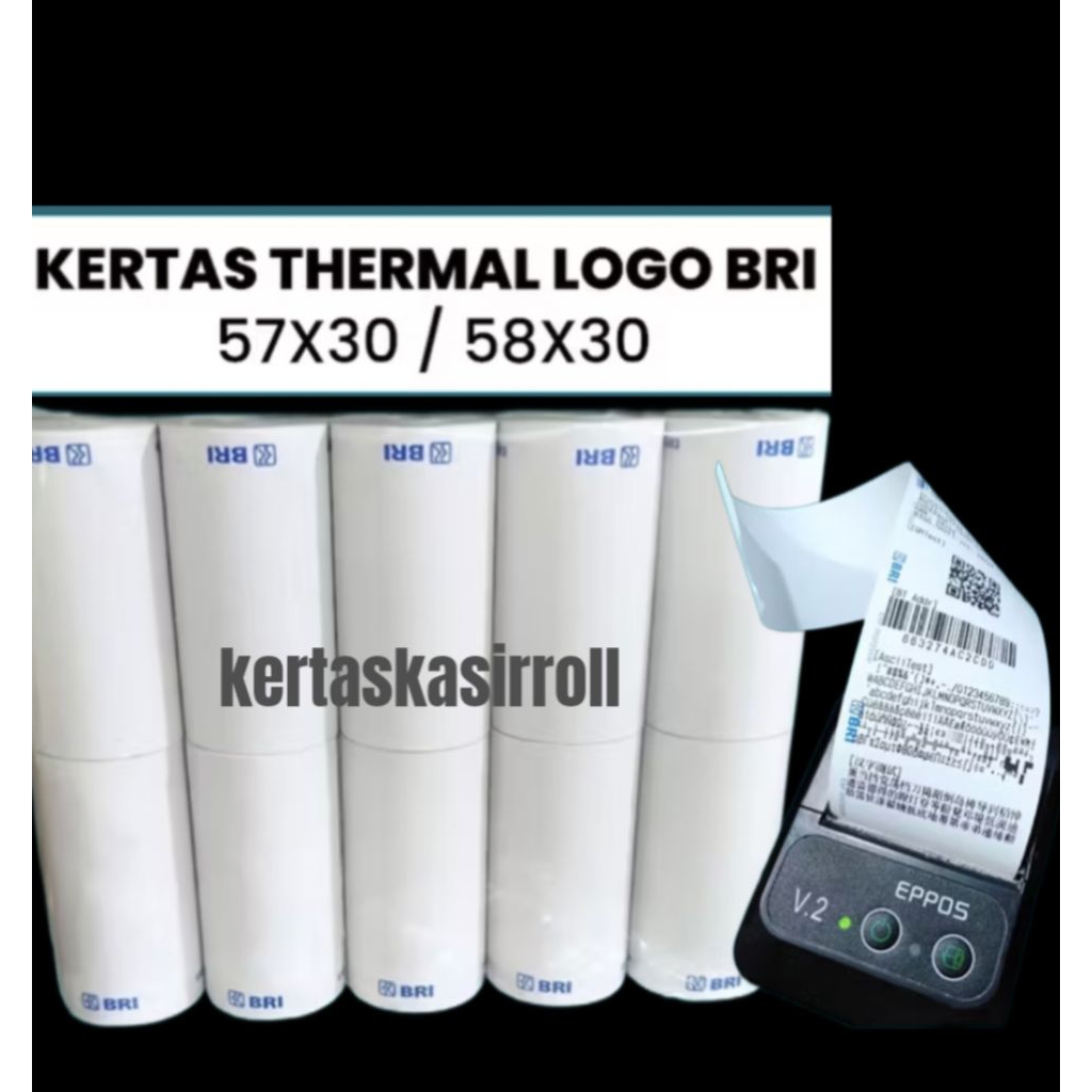 

kertas thermal 58mm x 30mm logo bri harga 2,pack isi, 20,pcs