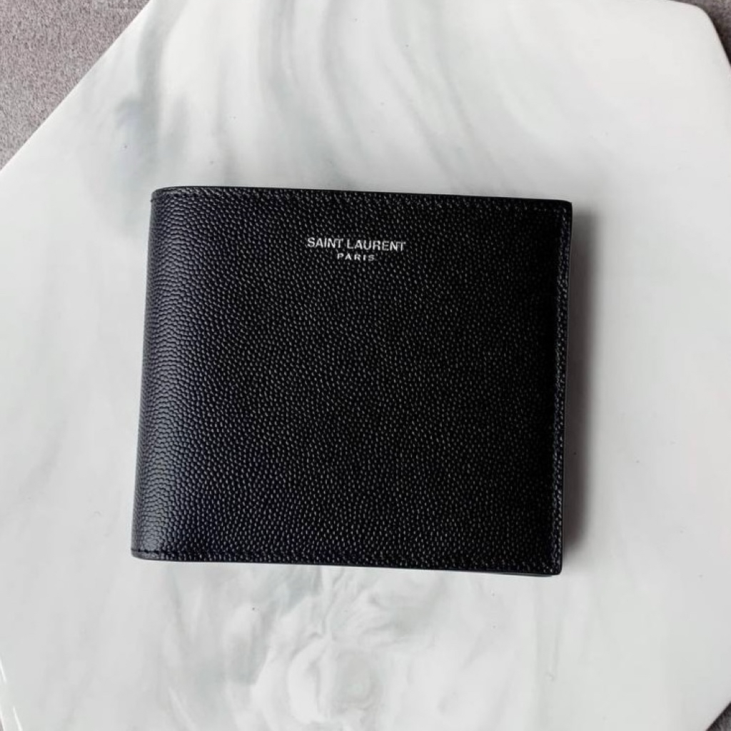 SAINT LAURENT YSL Paris East/West Bi-Fold Bifold Wallet in Grain de Poudre Grained Leather