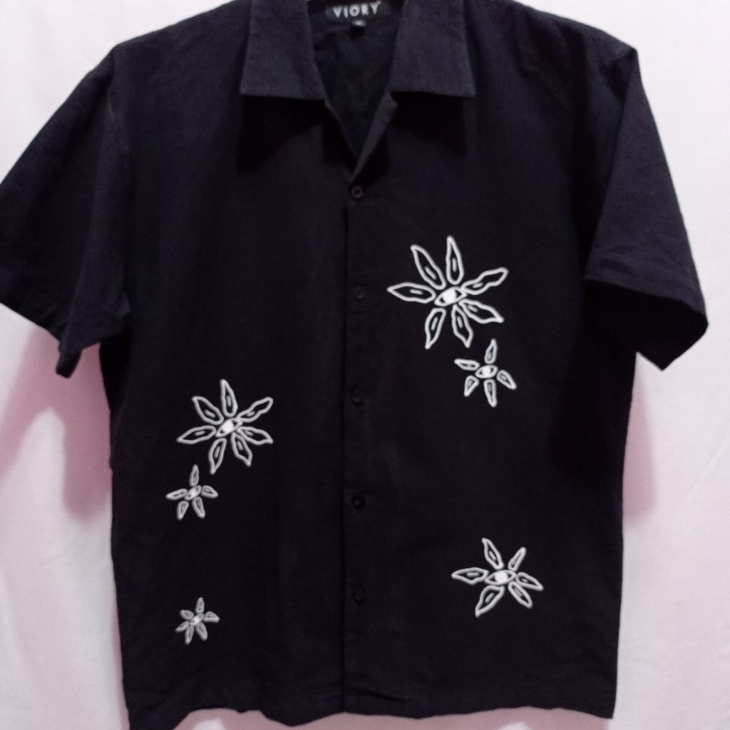 Kemeja Linen Motif Bunga - T-shirt Flower Linen Viory