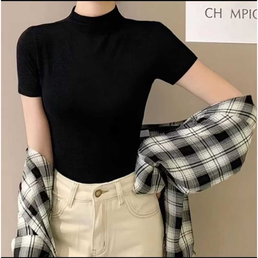 Kaos LeherTinggi Lengan Pendek Rayon Premium