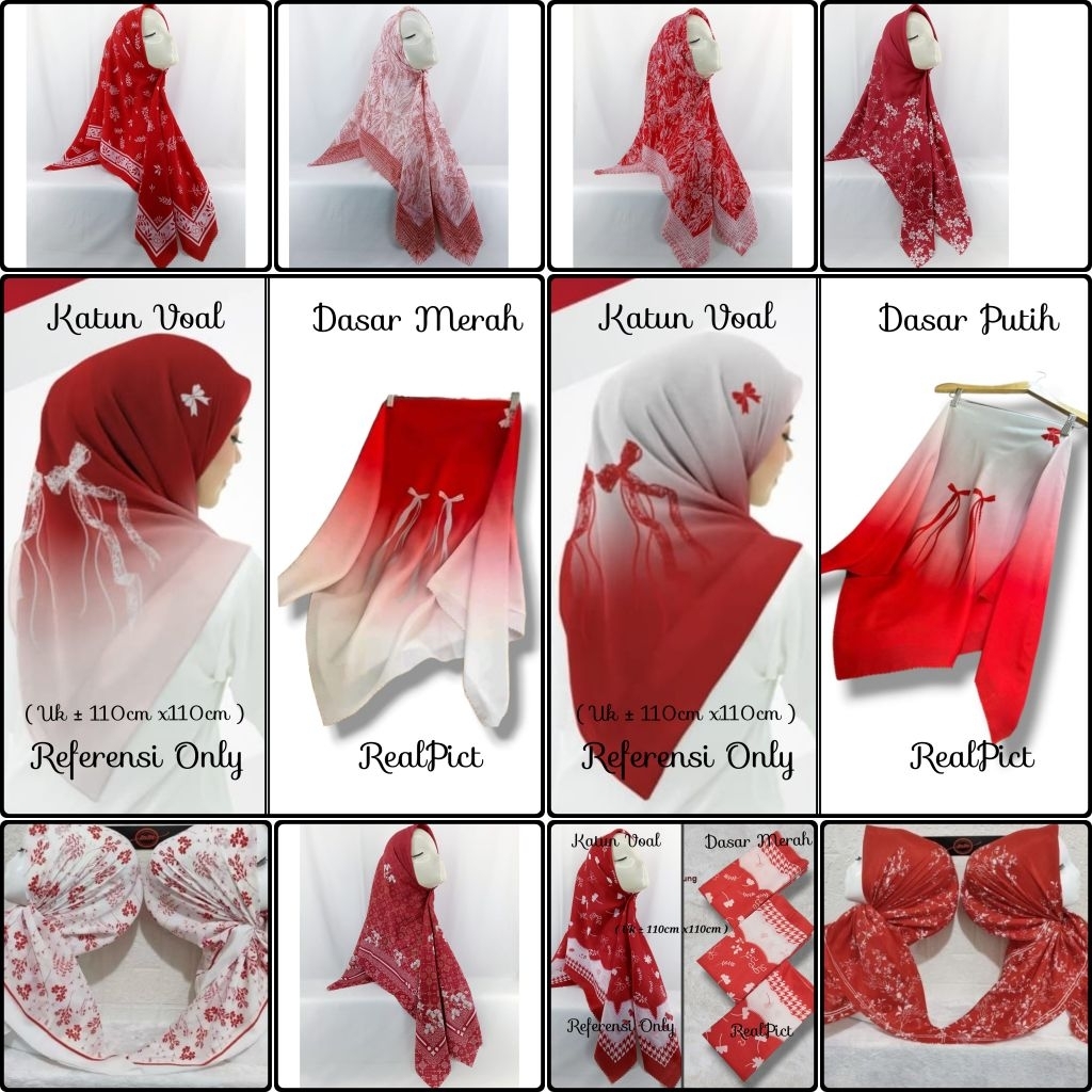Jilbab Segiempat Motif Warna Merah Putih Terbaru