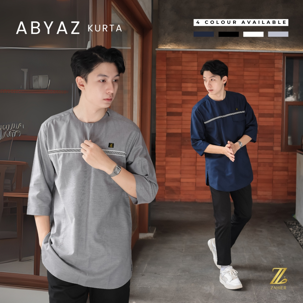 ZAHIER Kurta Koko Casual Abyaz Zipper Bahu Lengan 3/4 Premium Muslim Pria Modern