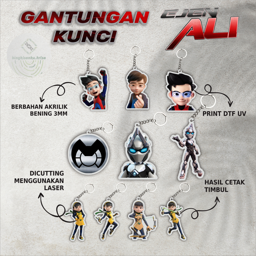 Gantungan Kunci Ejen Ali The Movie 2  Film Animasi Print DTF UV Print Timbul Akrilik 3mm Ali Ghazali