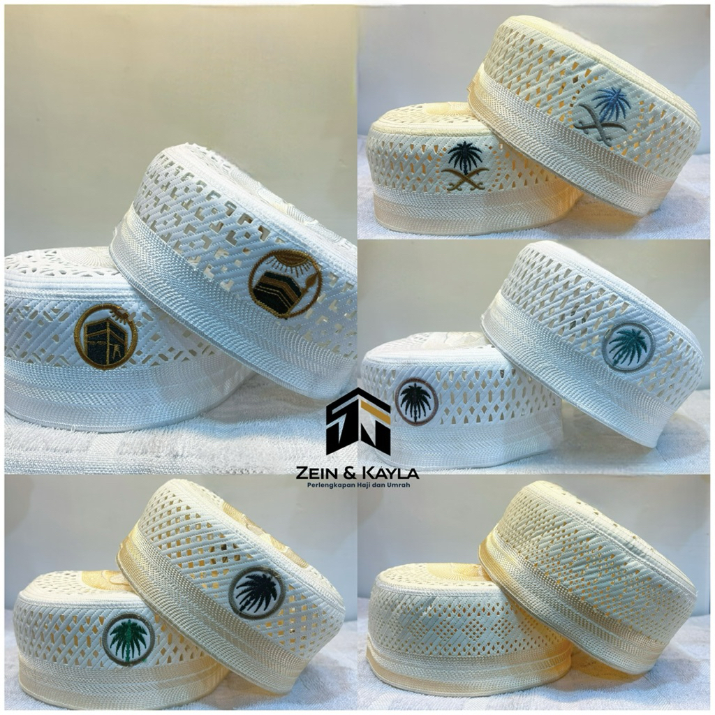 Kopiah Jaring Madinah Al-Faruque Original Made in Bangladesh Motif Ka’bah Lobe Putih Jaring Motif Po