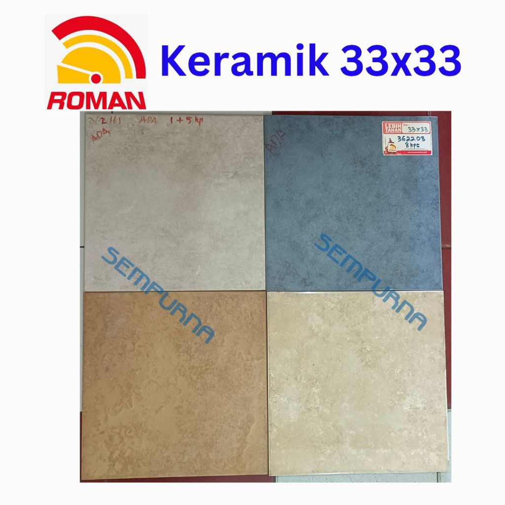 Keramik kramik ubin Roman ukuran 33x33 cm glossy kilap matte matt strictured kasar lantai dinding te