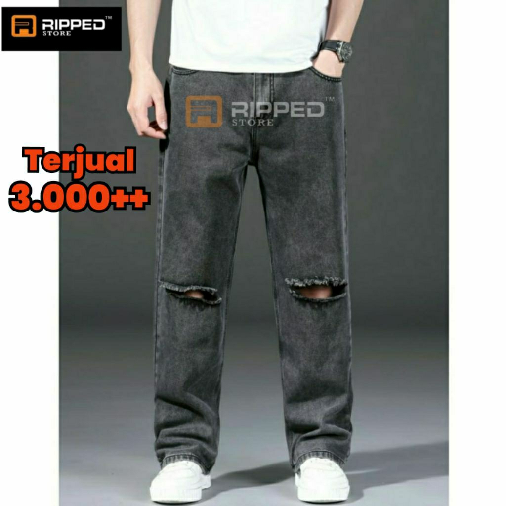 Celana Sobek Pria Ripped Jeans | Loose Fit Denim Longgar Premium 27-38