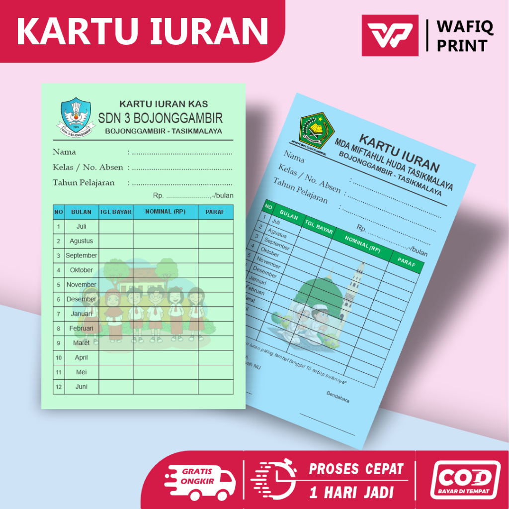 

Kartu Infaq Custom/Iuran Bulanan Spp/Tagihan RT RW/kas kelas bebas design nama sendiri bahan tebal