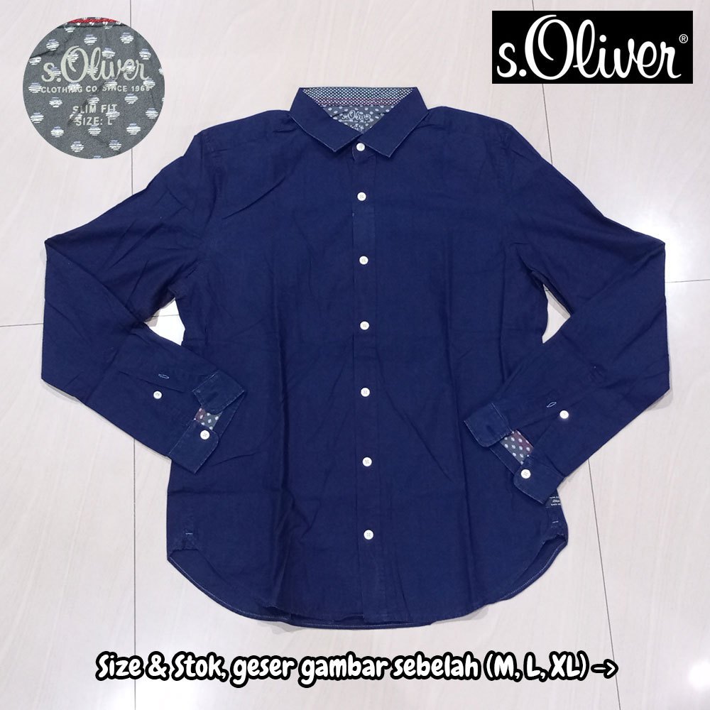Kemeja Pria Lengan Panjang S.OLIVER Biru Navy Polos M L (SO0584)
