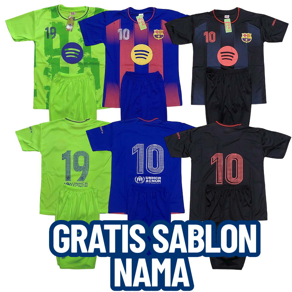 Setelan Baju Bola Anak Jersey Sepak Bola Hitam Usia 5-12 Tahun