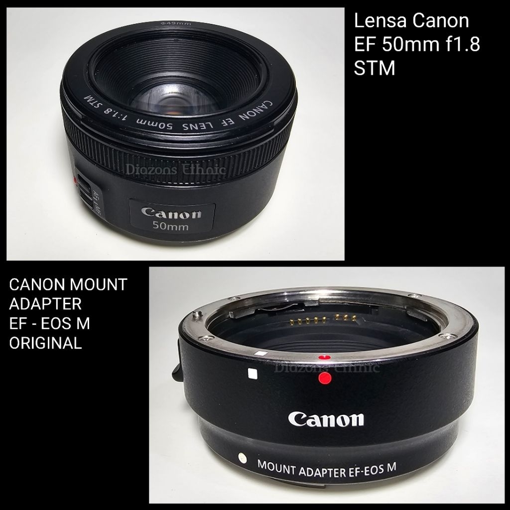 1 Set Lensa Canon EF 50mm f1.8 STM  + CANON MOUNT ADAPTER EF - EOS M (Second ORIGINAL)