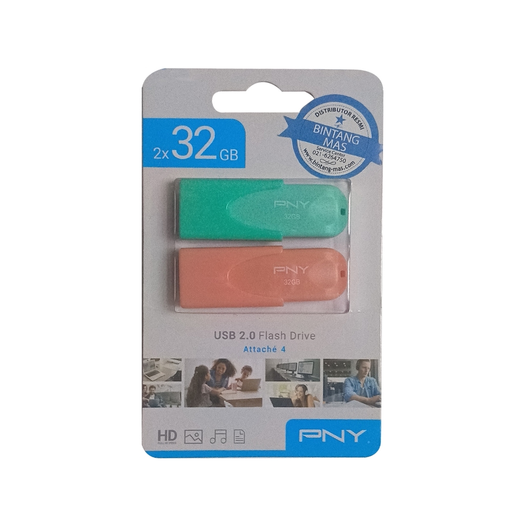 PNY USB Flash Disk 32GB Attache 4 Combo | Flashdisk USB 2.0 - USB Drive 32GB x 2