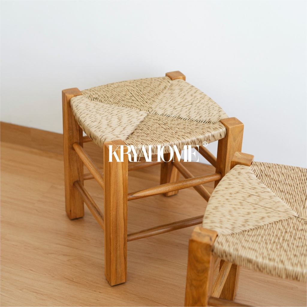 KRYA HOME Kursi Kayu Jati - Stool Teak Wood - Stool Kayu Jati - Aesthetic Chair - TEKA Stool / Natur
