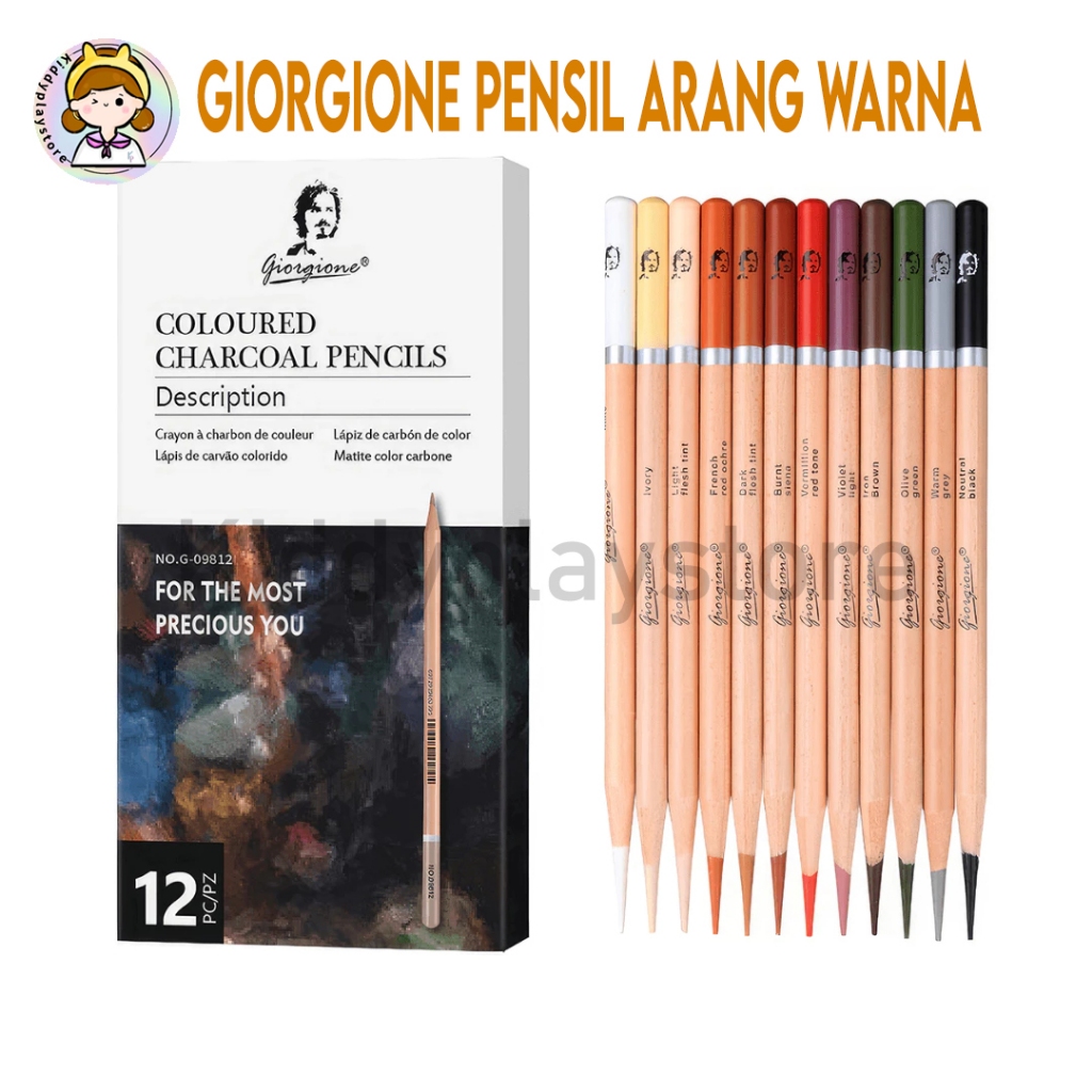 

Giorgione Pena Sketsa Warna Sketching Pencils Colored / Pensil Arang 12 Warna