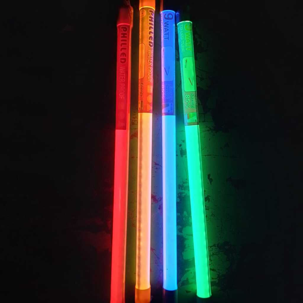 Lampu TL T8 Warna Merah Kuning Hijau Biru 9 watt 60cm Lampu Hias LED Waterproof