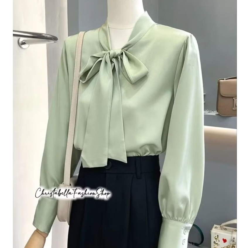 Blouse Wanita Kantor / Blouse Silk Satin korean Women's Lengan Panjang / Blus Kemeja Bigsize Jumbo