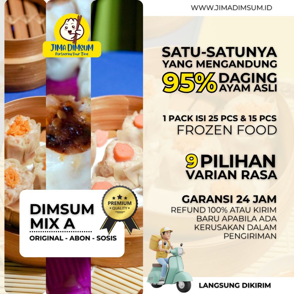 

Dimsum Jima MIX A Isi 25 Pcs Original Abon Sosis Siomay Frozen Halal Enak Full Daging Ayam Asli Bukan Tepung