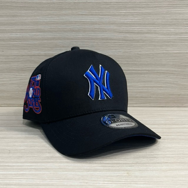 TOPI BASEBALL HITAM BORDIR BIRU NY